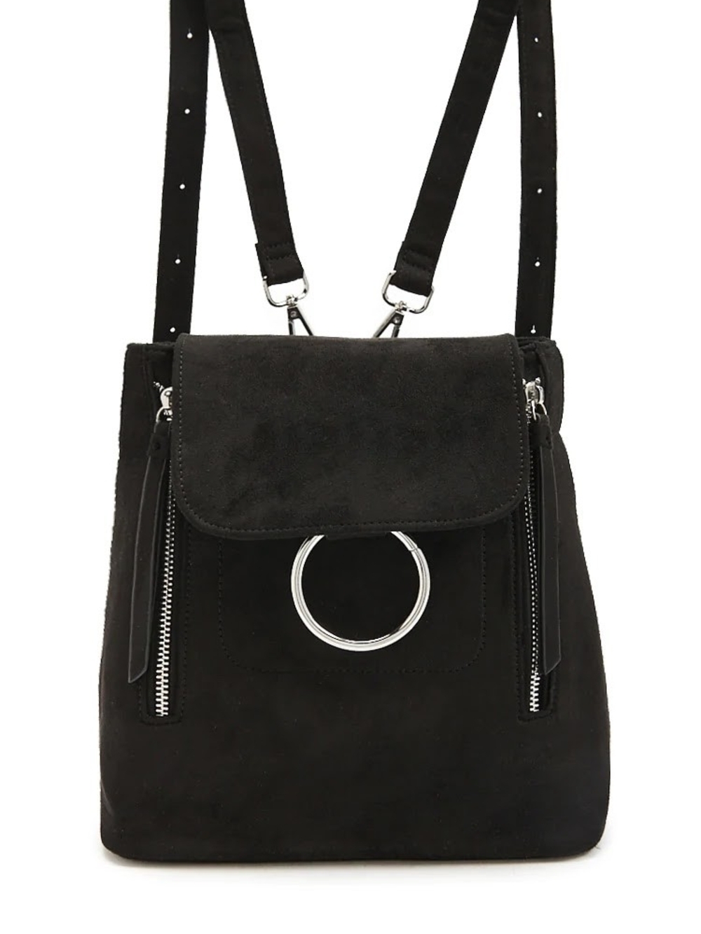 Black Suede O-Ring Mini Backpack